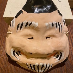 【美品】歴史のある古和紙のお面「嵯峨面」『お多福面『赤鬼面』『福ゑびす面』の3面セット 藤原孚石作の画像