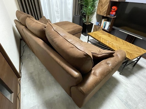 【美品】RELAX FORM L字カウチソファ レザーテックス ダークブラウン（約18万円購入 3人掛け リラックスフォーム）