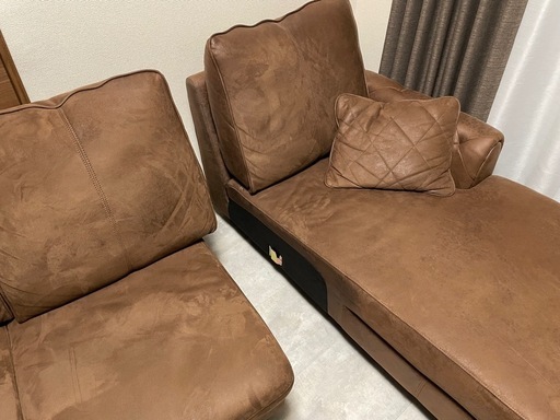 【美品】RELAX FORM L字カウチソファ レザーテックス ダークブラウン（約18万円購入 3人掛け リラックスフォーム）