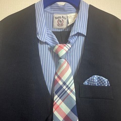 キッズシャツ 130cm相当（US8）ズボンセット　ブルーストライプ　卒園入学の画像