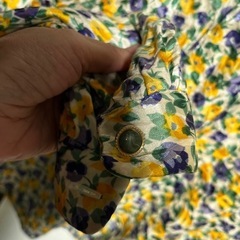 花柄ブラウス 長袖 リボンタイ イエロー パープル 絹と綿混 レトロの画像