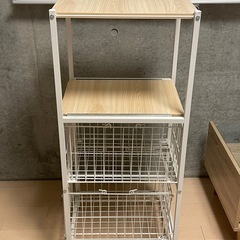  [幅34.4] カゴ付き スリム収納ラックの画像