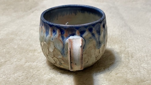 奈良の陶芸家作家 薮本 寛之 陶器のコップ 一点もの① 青 鱗