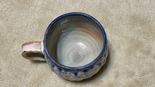 奈良の陶芸家作家 薮本 寛之 陶器のコップ 一点もの① 青 鱗