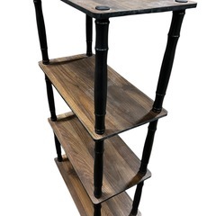 4段オープンラック／木目調シェルフ ブラック脚の画像
