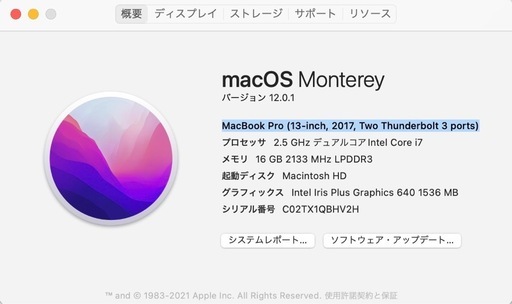 MacBook Pro13 本体　2017年式 ジャンク品