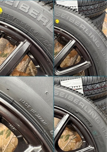 ⑥155/65R14新品タイヤ4本と中古美品ホイールとナット付き