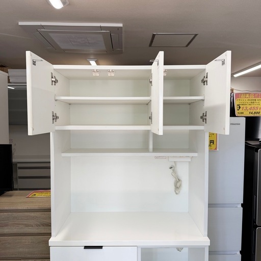 【超美品‼️】現行モデル♪ ニトリ 89cm幅キッチンボード(エトナ90KB) 食器棚 収納家具 鏡面仕上げホワイト♪