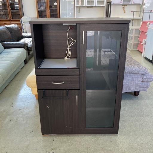 上2602-1090 ニトリ レンジボード キッチン収納 スライドテーブル付き ガラス扉 キズ汚れ有り