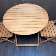 テーブルチェア3点セット イス 
 おしゃれ 折り畳み 天然木  テーブル丸型の画像