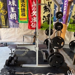 【引取限定】ホームジム一式 ATLASハーフパワーラック＋BULLシャフト20kg＋BULLプレート計140kg＋ディップス/セーフティ＋マット＋鏡＋EZバー＋可変式ダンベル の画像