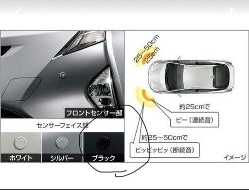 プリウス 50系 前期：純正 後付けコーナーセンサー（フロント・リア左右）