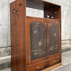 古民家風 和箪笥 木製キャビネット 蒔絵風 紅葉 アンティーク レトロ 飾り棚の画像