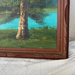 風景画　山と湖畔　油絵　高さ約750 mm×幅約1350 mmの画像