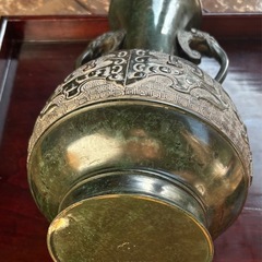 金属製花瓶＋漆塗りと思われる角盆セット／住友生命記念品／昭和レトロの画像