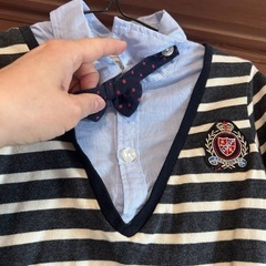 110センチ男の子、重ね着風長袖ロンTフェイク蝶ネクタイの画像