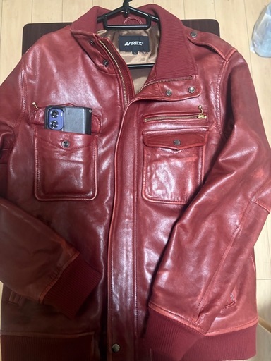 【中古品】 【アヴィレックスAVIREX】 本革 メンズジャケット　ワインレッド色  無地