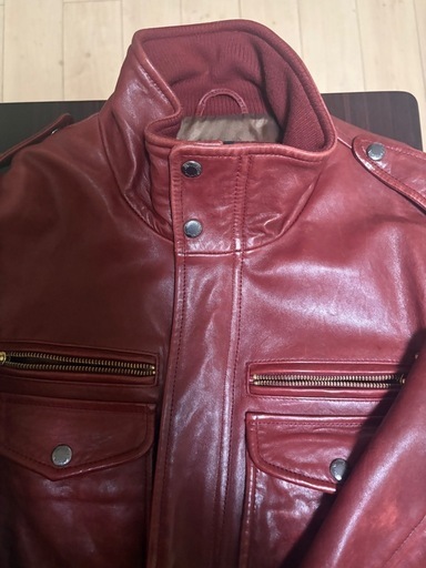 【中古品】 【アヴィレックスAVIREX】 本革 メンズジャケット　ワインレッド色  無地