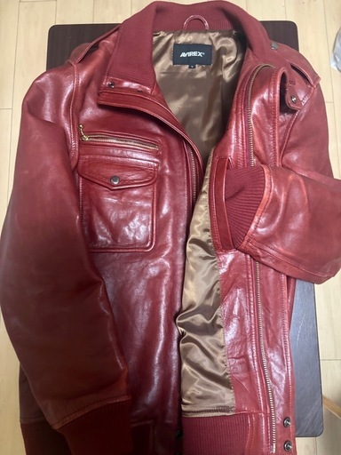 【中古品】 【アヴィレックスAVIREX】 本革 メンズジャケット　ワインレッド色  無地