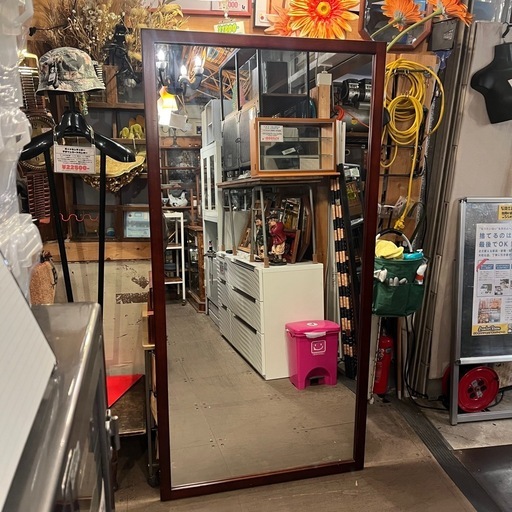 《売約済》大判 特大 ミラー ダンス 全身 壁面ミラー 大型鏡 姿見 ウォールミラー スタジオミラー ショップ什器 店舗用 業務用 ブラウンフレーム Large Mirror Full Length Mirror Wall Mirror Dance Studio Mirror Big Size Interior Shop Display Mirror