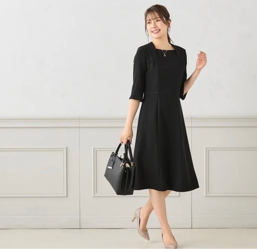ブラックフォーマル　ショールカラージャケット 7分袖前開きワンピース　aoki 喪服 セレモニー　新品　11号　32800→16000