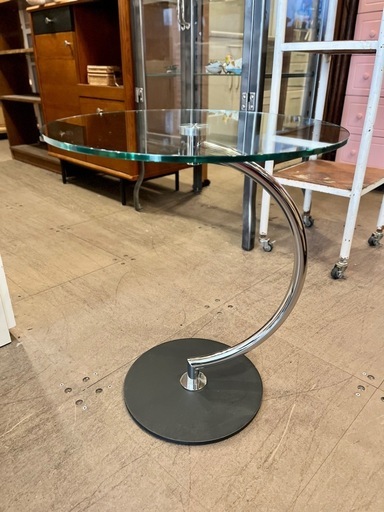 ガラストップ ラウンドテーブル クロームベース モダン サイドテーブル 丸テーブル カフェテーブル Glass Top Round Table Chrome Modern Side Table 検) ブラス「ＬＬＴ－８５１４」 クリアガラス サイドテーブル ガラストップ ラウンドテーブル クロームベース モダン サイドテーブル
