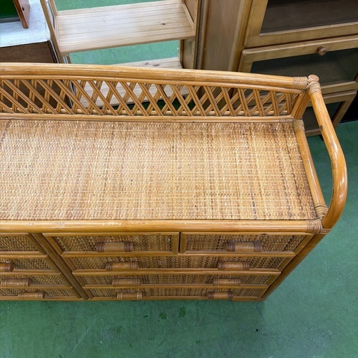 ?籐ラタンチェスト 古家具　引き出し10杯 収納棚 キャビネット 整理棚　藤ラタン　収納家具　収納棚