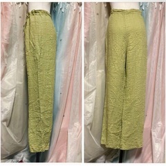 ꒰日本製꒱ハイウエスト セミワイド ロングパンツ 緑系 アジアン エスニックの画像