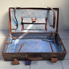 アンティーク トランク 昭和レトロ 本革製　縦43×横77× 奥行24 cm トランクケース ヴィンテージ レザー ディスプレイ 店舗什器の画像