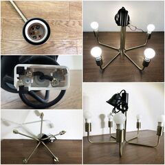 Francfranc 5灯ペンダントライト トヨスター照明器具 アンティークブラウン天井照明 5本フレーム LED電球対応の画像