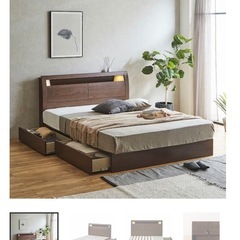 棚・コンセント・照明付きダブルベッドフレームの画像