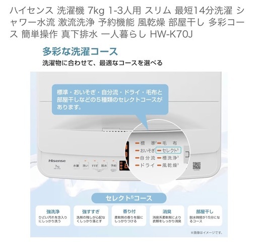 【受付終了】洗濯機　7kgハイセンス　製造年2025 　　