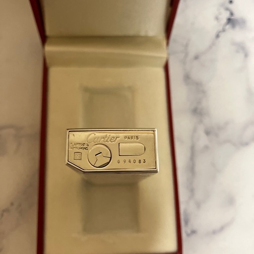 【着火確認済み】Les must de Cartier Paris  Cartier  ガスライター 一式、〈おまけ〉DUNHILL LIGHTER FLINTS（ブルー）