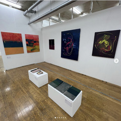 藤原鈴茄作品2点　油絵　キャンバス 枠に木・板の貼り付け　F50号、F5号　中古（油絵描いてます）の画像