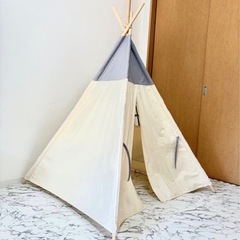 キッズテント ティピー型キッズテント プレイハウス アイボリー グレー 子供用の画像