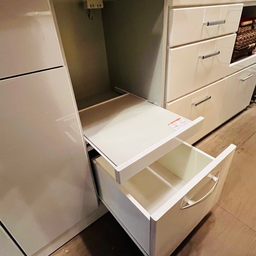 ホワイト キッチンボード レンジボード 食器棚 収納棚 スライド扉 家電収納　キッチン収納  White Kitchen Board Cupboard Sliding Door Cabinet