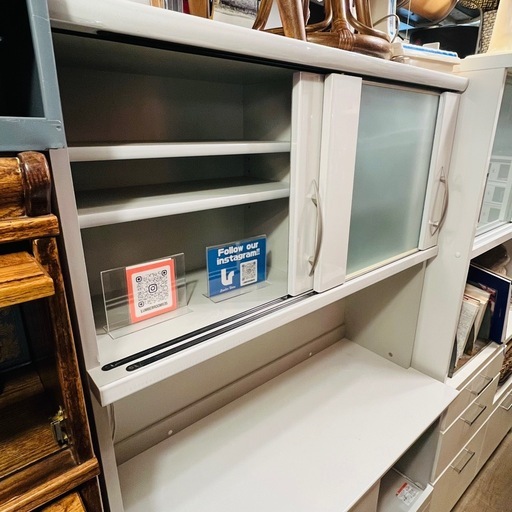 ホワイト キッチンボード レンジボード 食器棚 収納棚 スライド扉 家電収納　キッチン収納  White Kitchen Board Cupboard Sliding Door Cabinet