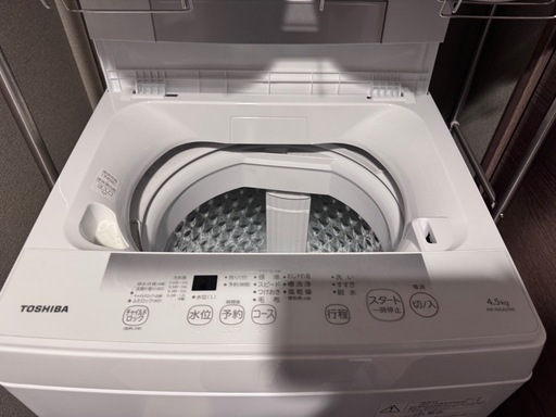 【美品】2023年製 TOSHIBA 全自動洗濯機 4.5kg｜動作良好・棚付き