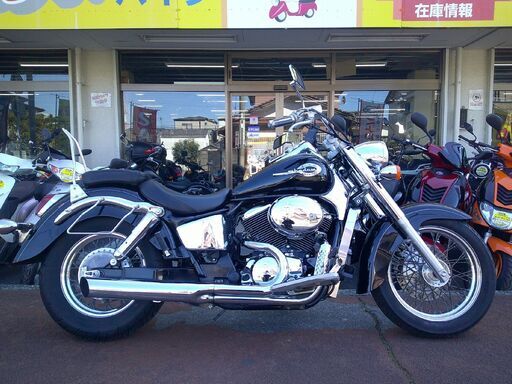 NO.5708　ホンダ　シャドウ４００　水冷４サイクルＶツインエンジン　２ｉｎ１スラッシュカットマフラー　シーシーバー　サイドバックサポート　ブラック