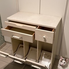 スライドテーブル式キッチン収納　幅71cm　人工大理石風の天板の画像