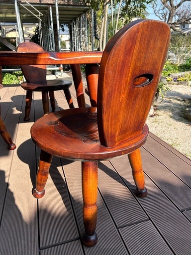 引取限定】我楽堂 無垢材 拭き漆テーブル＋椅子4脚セット｜ (MHI) 竹橋