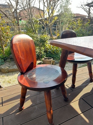 引取限定】我楽堂 無垢材 拭き漆テーブル＋椅子4脚セット｜ (MHI) 竹橋