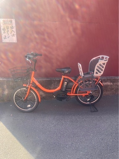 【京都発】京の楽チャリ　電動アシスト自転車　ヤマハ　PASバビー　3人同時乗せ車両　オレンジ色