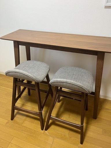 ニトリ天然木カウンターテーブル 120cm 椅子2脚セット (kaitem