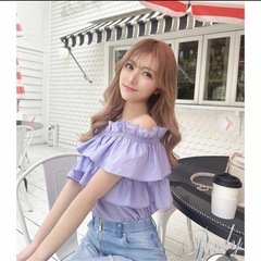 レディ Rady オフショルダー カットソー 無地 フリル 紫の画像