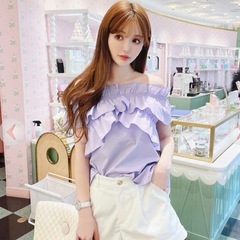 レディ Rady オフショルダー カットソー 無地 フリル 紫の画像