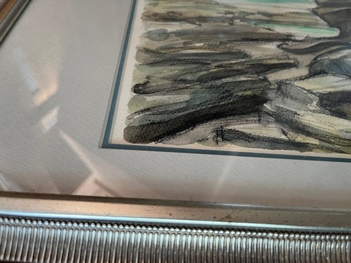 真作】屋良朝春 F10号 水彩「沖縄海岸風景」内閣総理大臣賞画家 額装