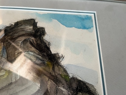 【真作】屋良朝春 F10号 水彩「沖縄海岸風景」内閣総理大臣賞画家 額装