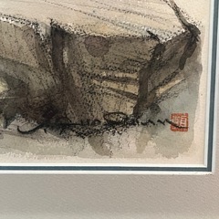 【真作】屋良朝春 F10号 水彩「沖縄海岸風景」内閣総理大臣賞画家 額装の画像