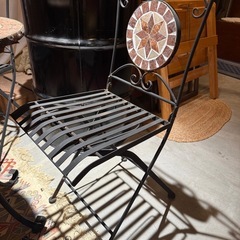 【おしゃれ】地中海風モザイクタイル ガーデンテーブル＆チェア2脚セットの画像